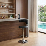Black And Silver Faux Leather And Metal Low Back Adjustable Height Bar Chair