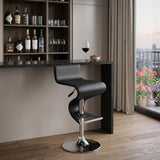 Black And Silver Faux Leather And Metal Low Back Adjustable Height Bar Chair