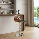 Black Brown And Silver Faux Leather And Metal Low Back Adjustable Height Bar Chair