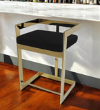 30" Black and Gold Velvet and Stainless Steel Low Back Bar Height Bar Chair
