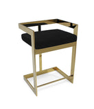 30" Black and Gold Velvet and Stainless Steel Low Back Bar Height Bar Chair