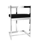 30" Black and Silver Velvet and Stainless Steel Low Back Bar Height Bar Chair