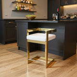 26" Gold And Gray Velvet And Metal Low Back Counter Height Bar Chair
