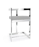 26" Gray and Silver Velvet and Stainless Steel Low Back Counter Height Bar Chair
