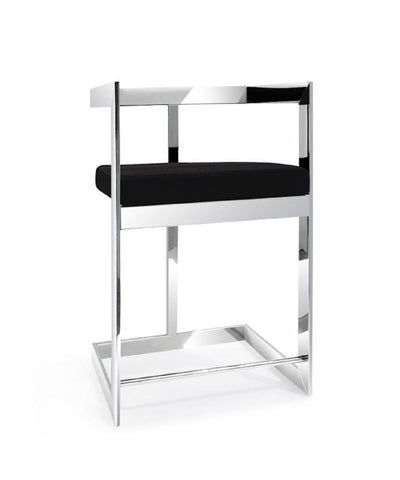 26" Black and Silver Velvet and Stainless Steel Low Back Counter Height Bar Chair