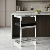 26" Black And Silver Velvet And Steel Low Back Counter Height Bar Chair