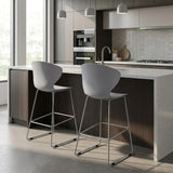 Set of Two 26" Gray Heavy Duty Plastic And Metal Low Back Counter Height Bar Chairs
