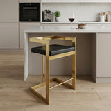 26" Black And Gold Faux Leather And Steel Low Back Counter Height Bar Chair