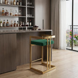 26" Green And Gold Velvet And Steel Backless Bar Height Bar Chair