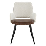 Ivory Brown and Black Upholstered Fabric And Faux Leather Dining Arm Chair