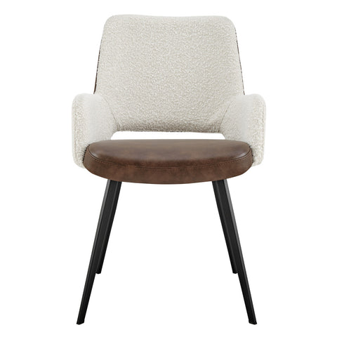 Ivory Brown and Black Upholstered Fabric And Faux Leather Dining Arm Chair