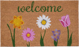 17" X 29" Natural Pink and Green Coir Floral Welcome Outdoor Door Mat