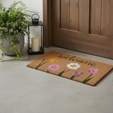 17" X 29" Natural Pink and Green Coir Floral Welcome Outdoor Door Mat