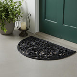 18" X 30" Black Rubber Scrollwork Welcome Outdoor Semi Circle Door Mat