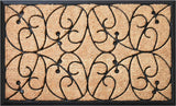 24" X 36" Natural and Black Coir Botanical Leaves Outdoor Door Mat