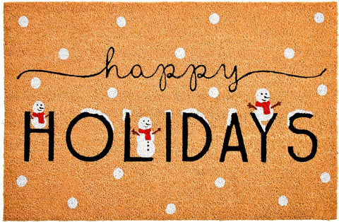 24" X 36" Natural Black and White Coir Happy Holidays Outdoor Christmas Door Mat