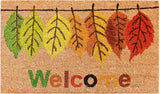 17" X 29" Natural Green and Orange Coir Botanical Leaves Welcome Outdoor Fall Door Mat