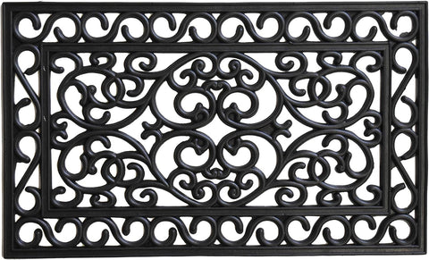 18" X 30" Black Rubber Scrollwork Outdoor Door Mat