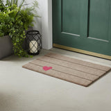 17" X 29" Gray and Pink Coir Heart and Stripe Outdoor Door Mat