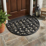 24" X 36" Black Rubber Scrollwork Outdoor Semi Circle Door Mat