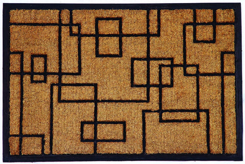 24" X 36" Natural and Black Coir Geometric Outdoor Door Mat