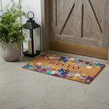 24" X 36" Natural Blue and Purple Coir Floral Hello Outdoor Door Mat