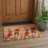 17" X 29" Natural Red and Yellow Coir Floral Outdoor Door Mat