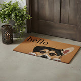 17" X 29" Natural Black and Brown Coir Welch Corgi Hello Outdoor Door Mat