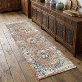 8' Rust Oriental Distressed Runner Rug With Fringe