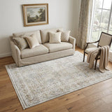 5' X 8' Ivory Oriental Distressed Area Rug With Fringe