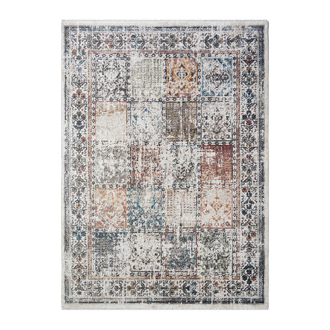 5' X 8' Ivory Oriental Distressed Area Rug With Fringe