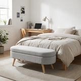 44" Gray and Brown Linen Upholstered Storage Bench with Flip Top