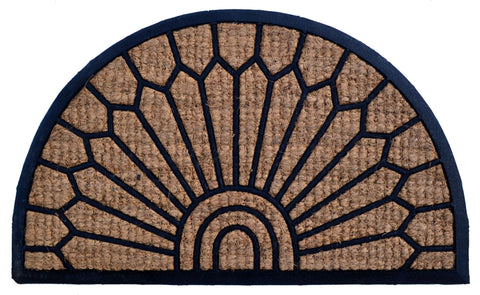 18" X 30" Brown and Black Rubber Geometric Outdoor Semi Circle Door Mat