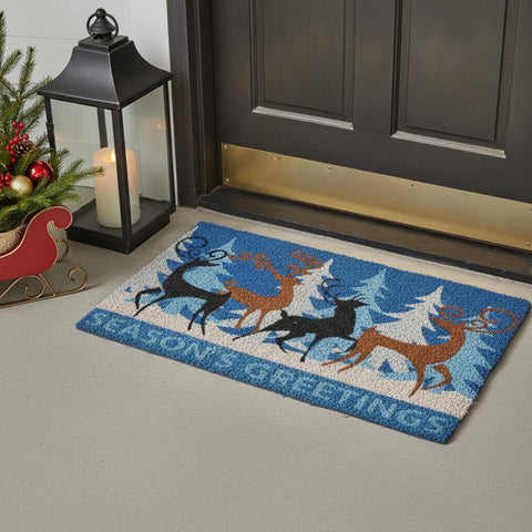 18" X 30" Blue Deer Seasons Greetings Outdoor Coir Door Mat
