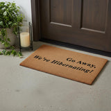 18" X 30" Brown and Black Coir Go Away We Are Hibernating Outdoor Door Mat