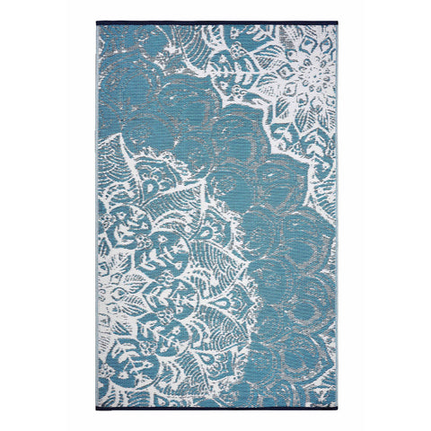 4' X 6' Teal Blue Floral Machine Braided Distressed Area Rug With UV Protection