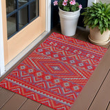 3' X 5' Red Geometric Indoor Outdoor Area Rug