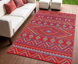 4' X 6' Red Geometric Indoor Outdoor Area Rug