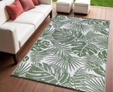 4' X 6' Green Floral Machine Braided Distressed Area Rug With UV Protection