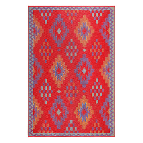 3' X 5' Red Geometric Indoor Outdoor Area Rug