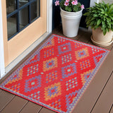 3' X 5' Red Geometric Indoor Outdoor Area Rug