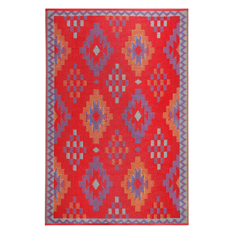 5' X 8' Red Geometric Indoor Outdoor Area Rug