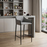 30" Slate Gray And Black Fabric And Steel Bar Height Bar Chair