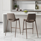 Set of Two 26" Brown Faux Leather And Fabric And Steel Low Back Counter Height Bar Chairs