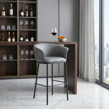 30" Gray And Black Faux Leather And Fabric And Steel Bar Height Bar Chair