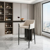 30" Beige And Black Fabric And Steel Bar Height Bar Chair