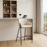 30" Beige And Black Fabric And Steel Bar Height Bar Chair