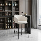 30" Ivory And Black Shearling And Fabric And Steel Bar Height Bar Chair