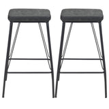 Set of Two 26" Black Faux Leather And Steel Backless Counter Height Bar Chairs