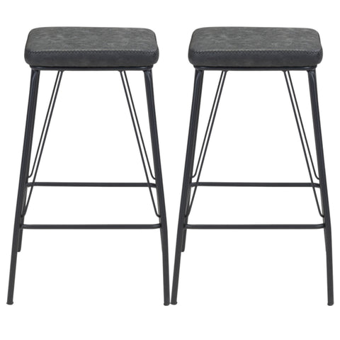 Set of Two 26" Black Faux Leather And Steel Backless Counter Height Bar Chairs